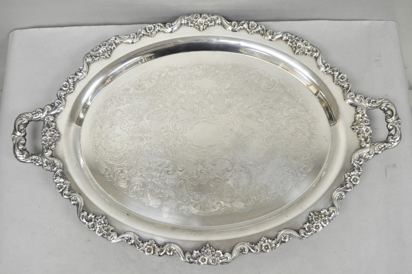 Vintage Poole 400 Lancaster Rose Silver Plated Bar Serving Platter Tray on Feet