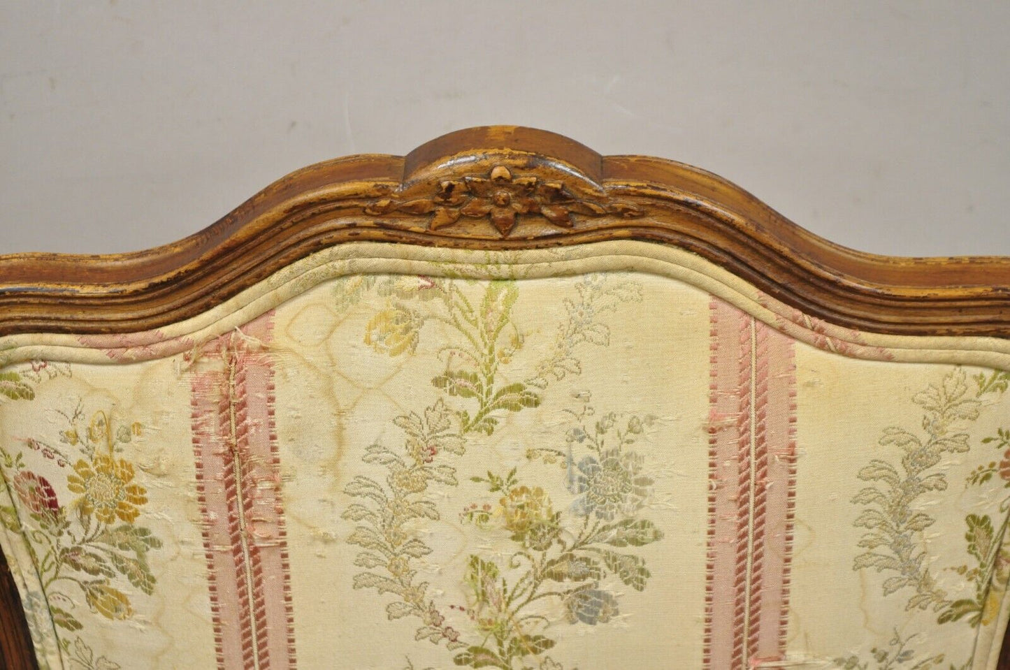 Vintage French Louis XV Style Small Boudoir Accent Side Chair w/ Pink Stripes