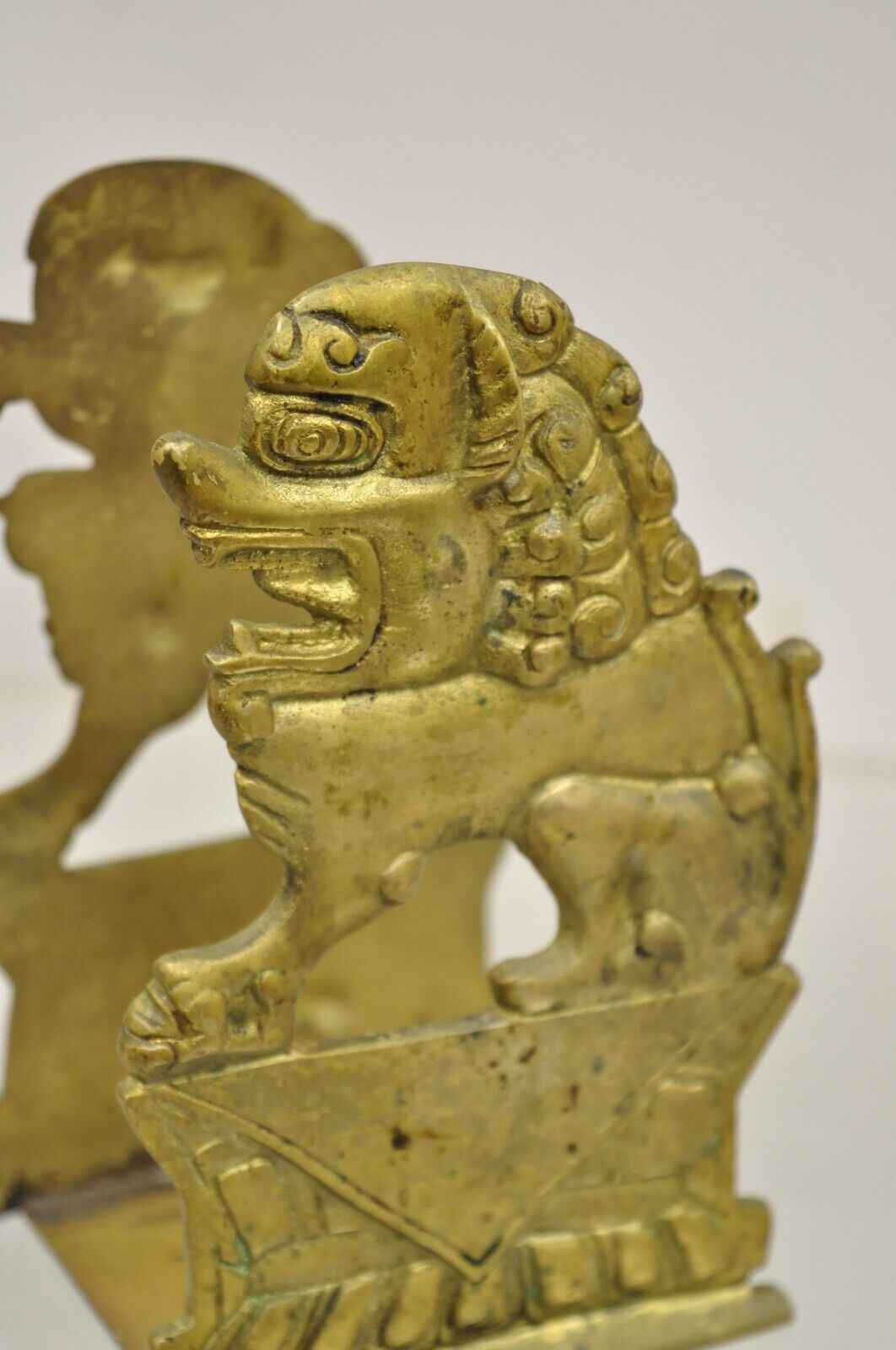Vintage Chinese Foo Dog Solid Brass Figural Bookend