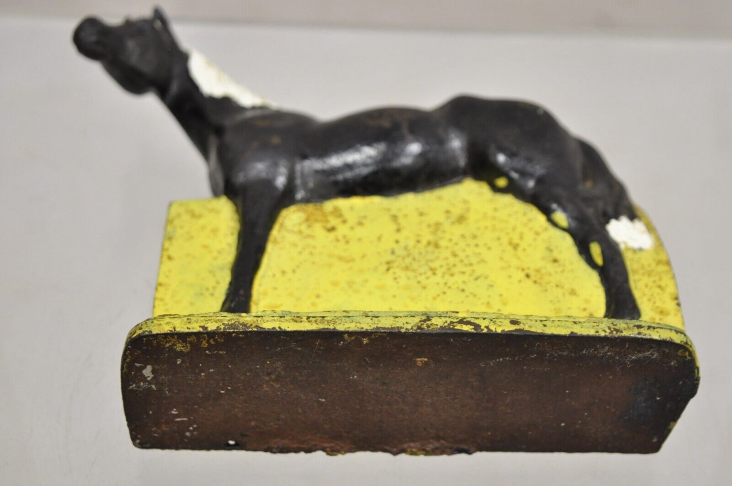 Antique Art Deco Cast Iron Figural Horse Form Black & Yellow Doorstop