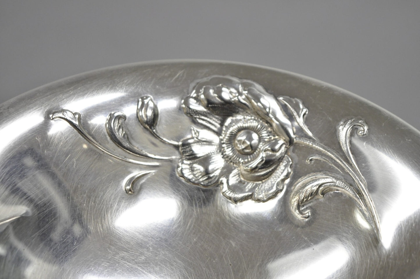 Antique Victorian Floral Repousse WMA Rogers Silver Plated Footed Compote Dish