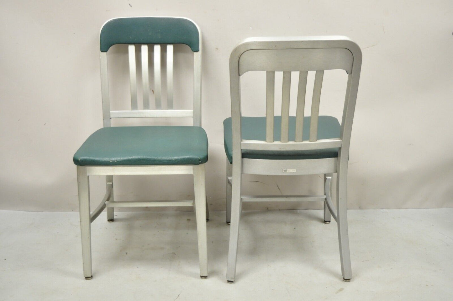 Vintage Good Form Aluminum Frame Green Vinyl Side Chairs - Set of 4
