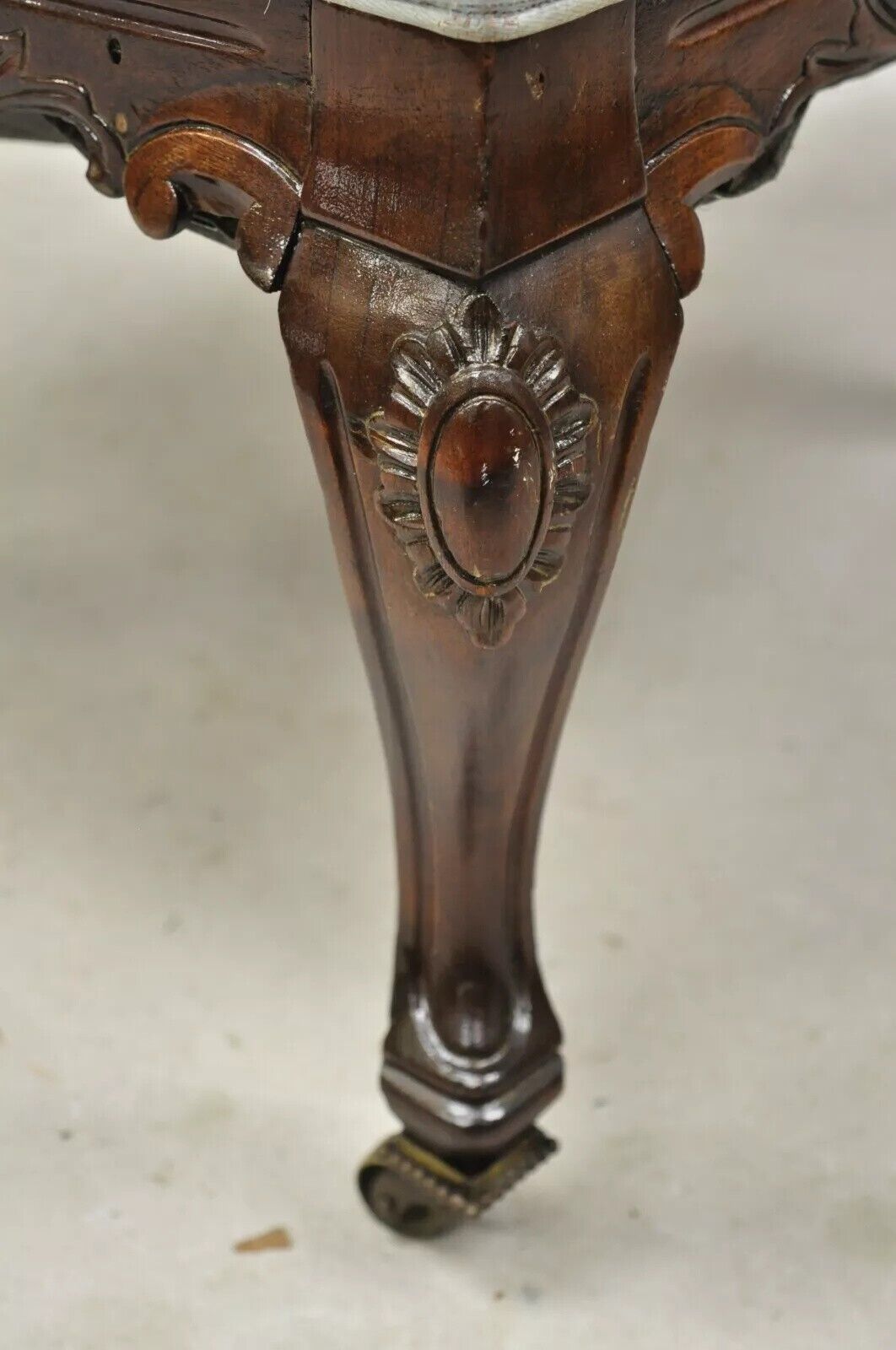 Antique Victorian Floral Scrollwork Carved Mahogany Parlor Accent Slipper Chair
