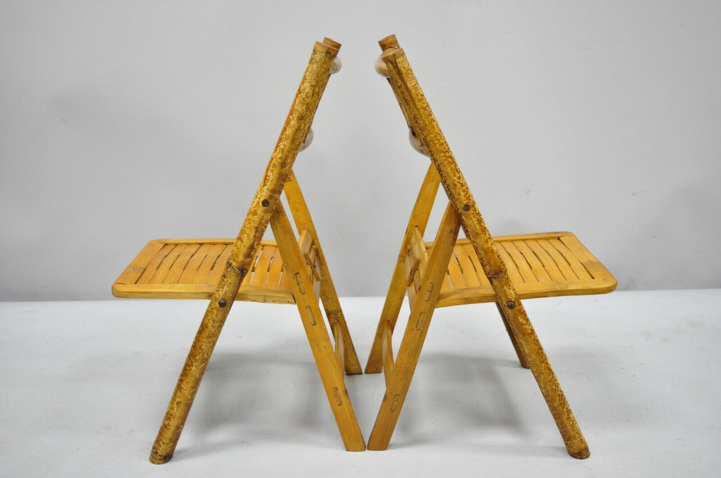 Vintage Hollywood Regency Tiki Children's Bamboo Folding Side Chairs - Set of 6