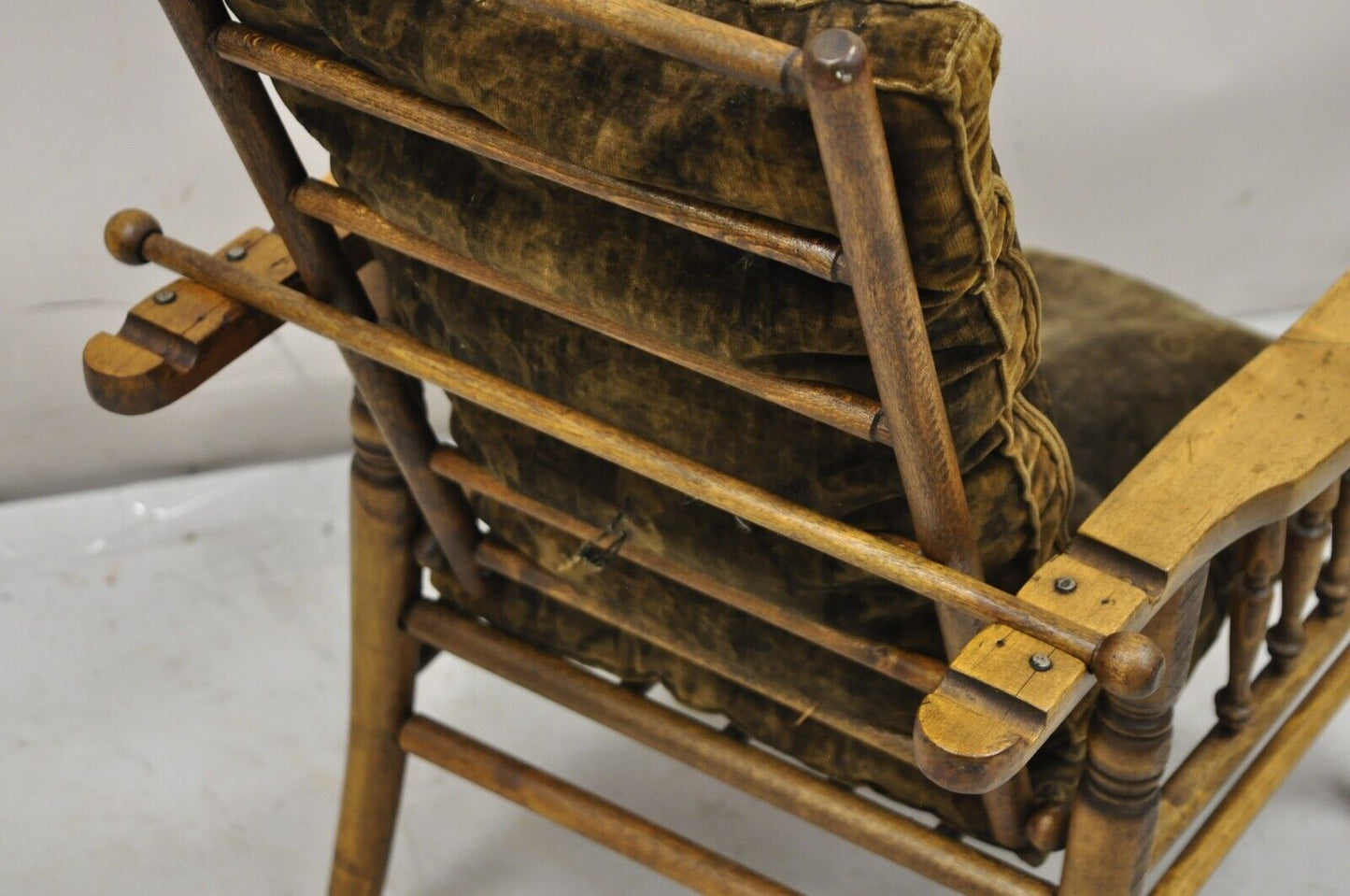 Antique Arts & Crafts Mission Turn Carved Walnut Small Child's Morris Chair
