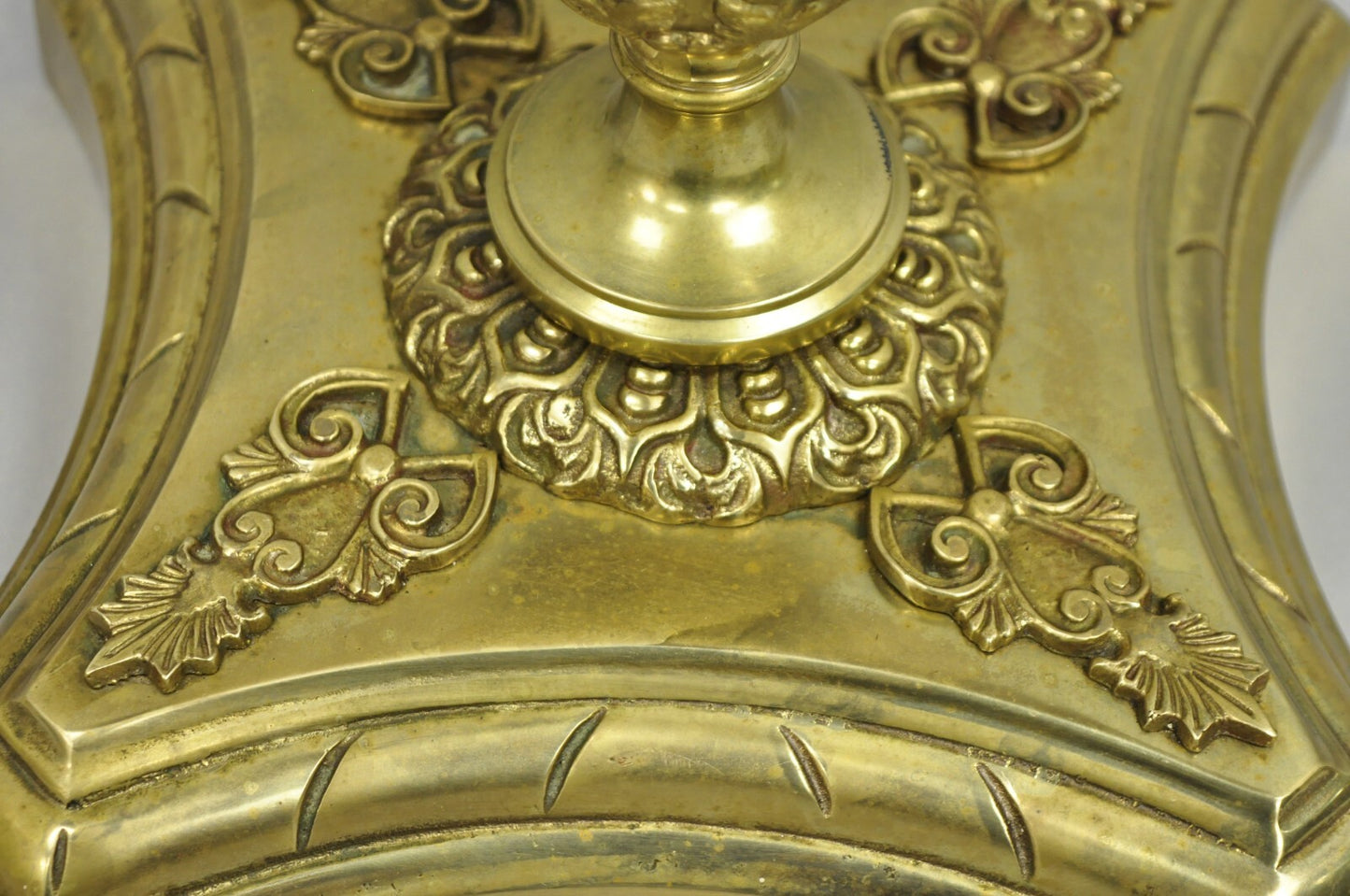 Antique French Victorian Solid Brass Round Glass Top Small Pedestal Side Table