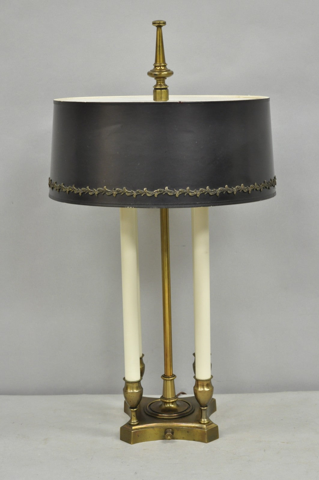 Vintage French Empire Style Brass Candlestick Bouillotte Desk Table Lamp