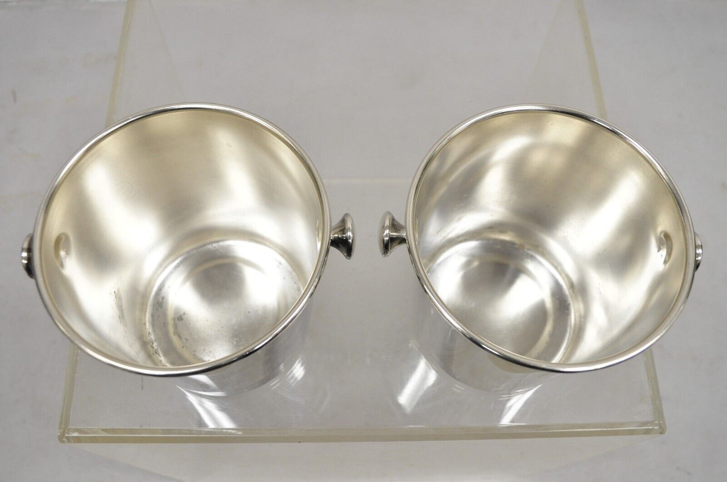 Mid Century Modern Small Silver Plated Champagne Wine Chiller Bucket - a Pair