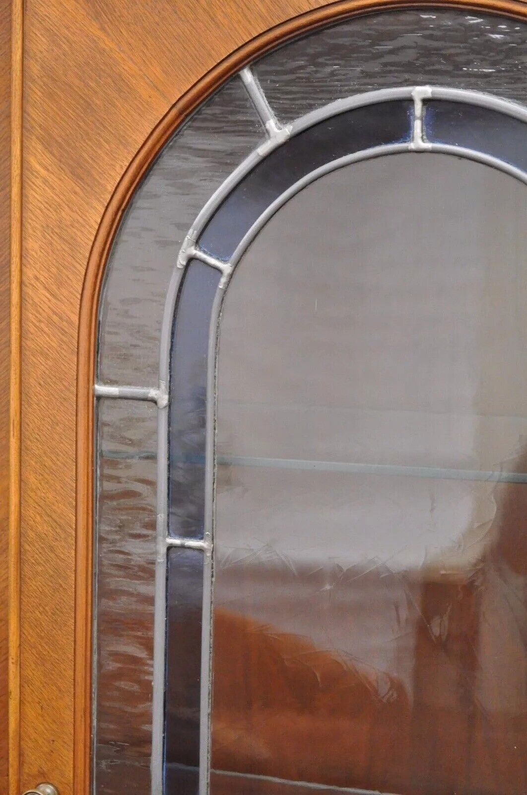 Antique Federal Style Mahogany China Display Cabinet with Stained Glass Doors