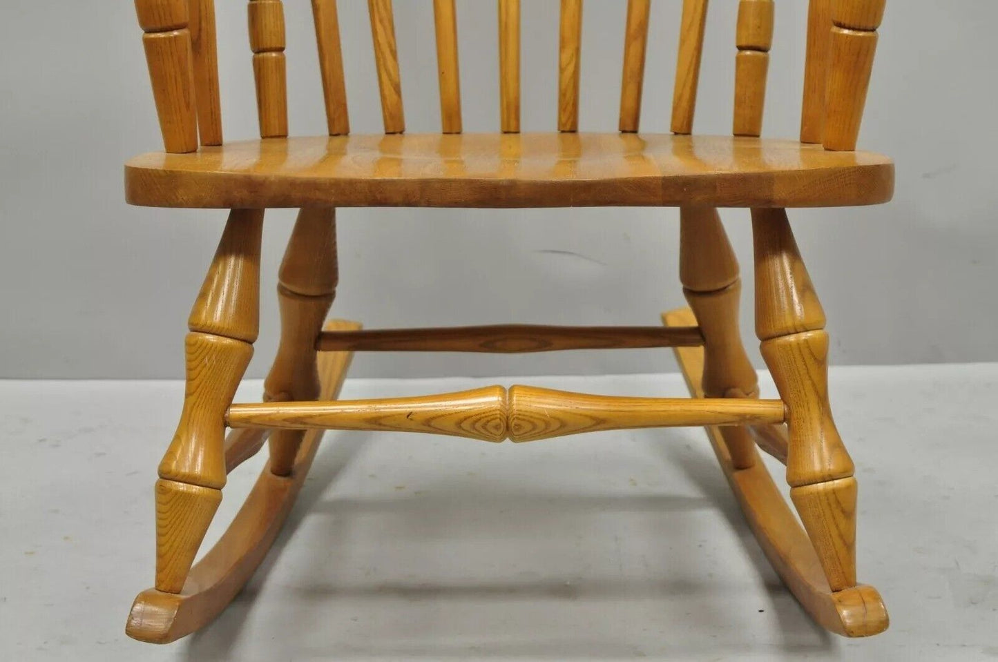 Vintage Oskar Huber Oak Wood Windsor Style Fan Back Rocker Rocking Chair