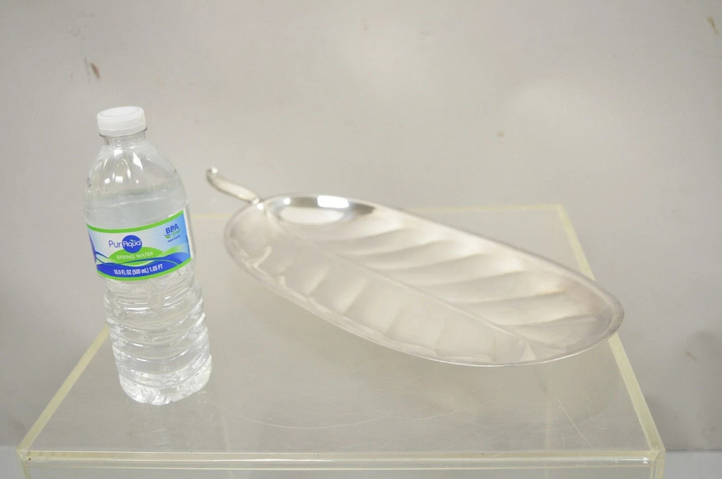 F.B. Rogers Silver Plated Oval Leaf Form Serving Bar Tray Platter with Handle