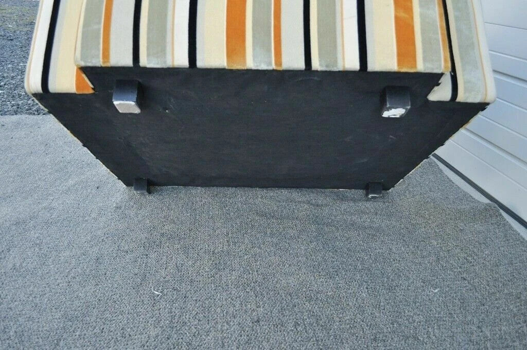 Hollywood Regency Modern Striped Upholstered Wide Lounge Club Movie Arm Chair
