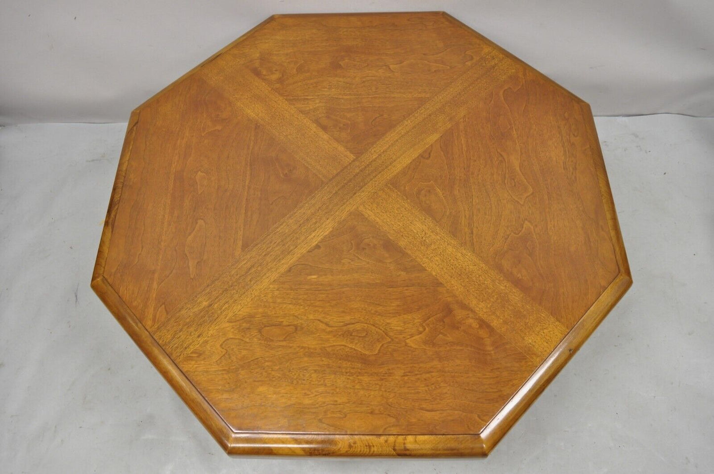 Lane Mid Century Modern Walnut Octagonal Stretcher Base Coffee Table