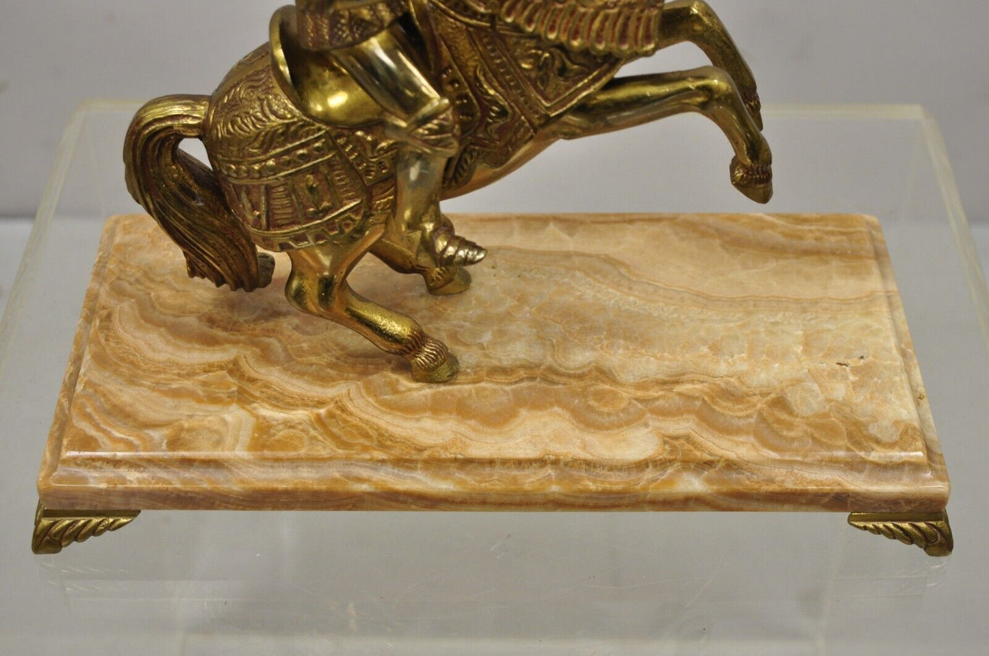 Cast Metal Marble Base Renaissance Style Gothic Soldier on Horse Statue Figure