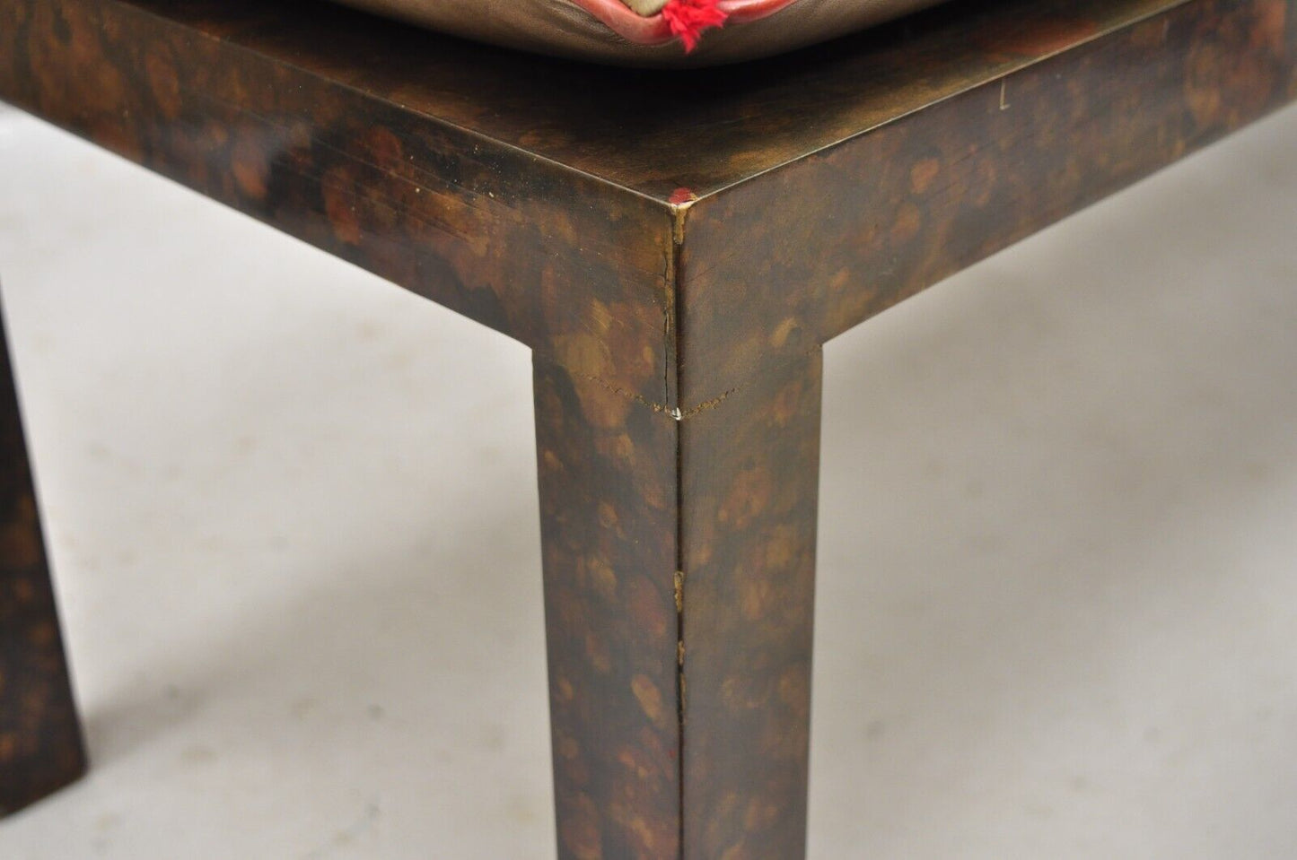 Vtg Mid Century Modern Brown Tortoiseshell Lacquer Parsons Style 54" Bench Table