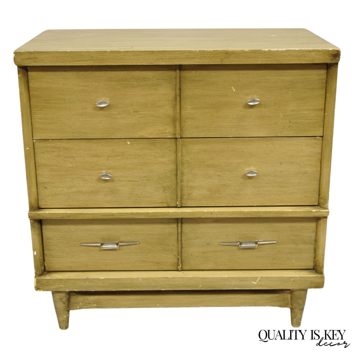 Vintage Mid Century Modern Blonde Wood 3 Drawer Dresser Commode Chest Nightstand
