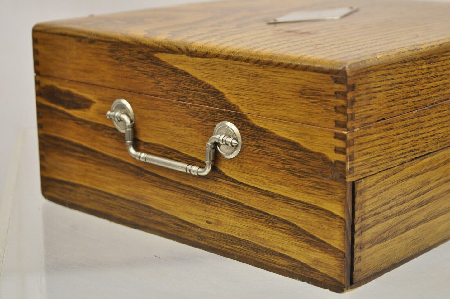 Antique WM Rogers Oak Small Flatware Silverware Storage Box with Drawer