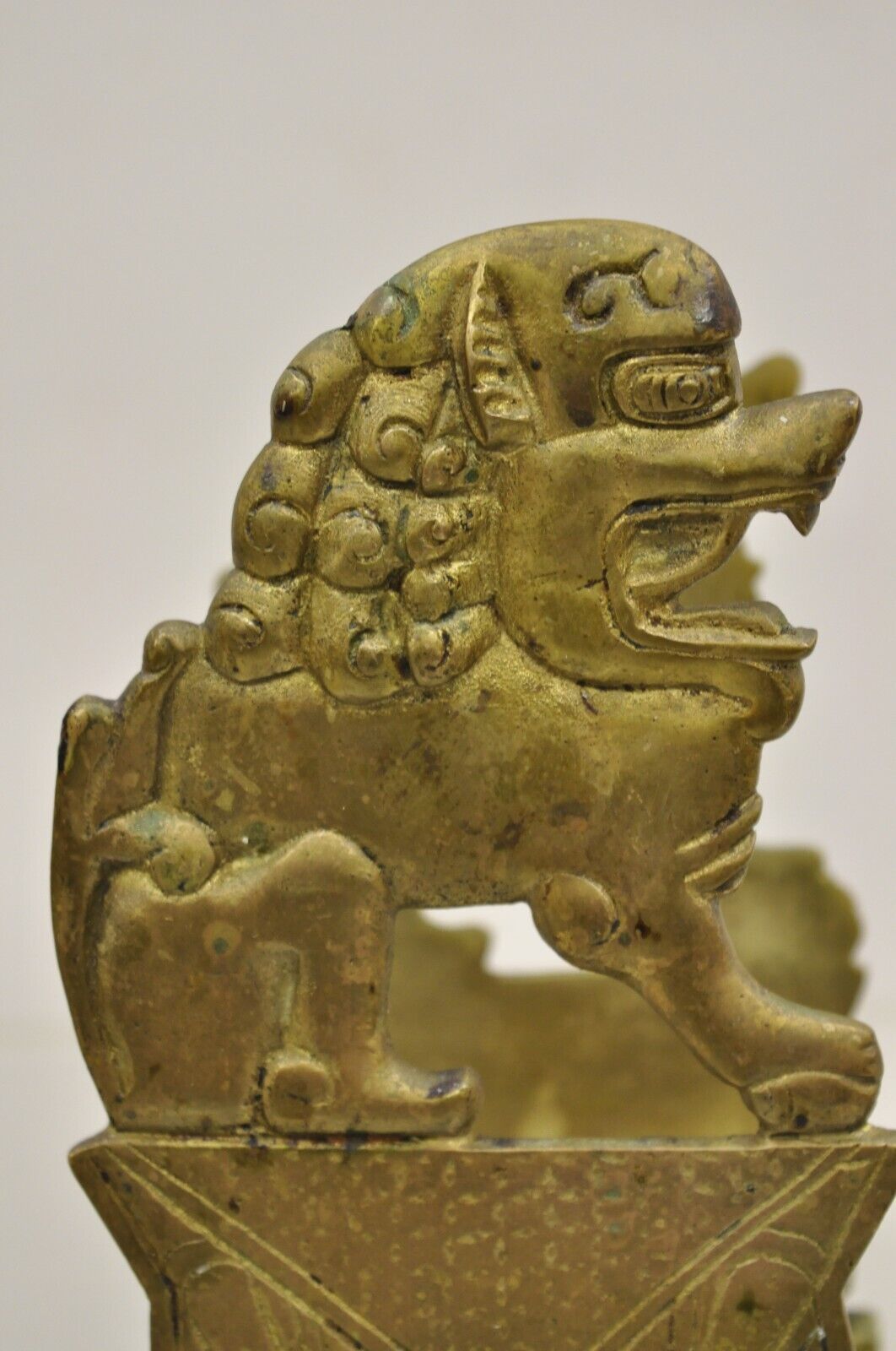 Vintage Chinese Foo Dog Solid Brass Figural Bookend