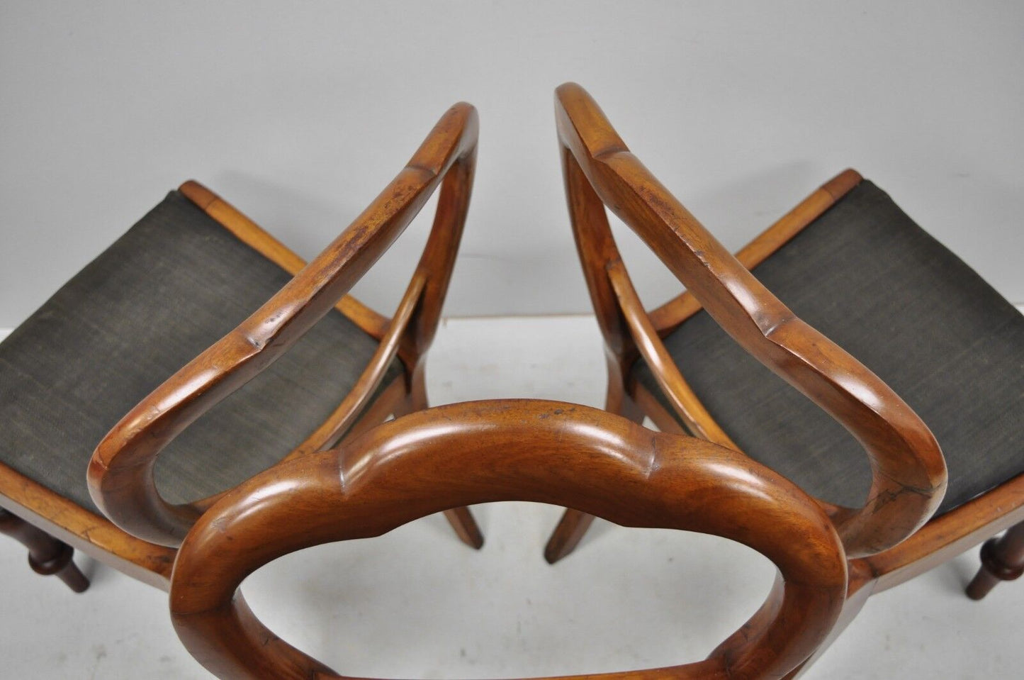 Antique English Victorian Balloon Back Mahogany Library Side Chairs - Set of 4