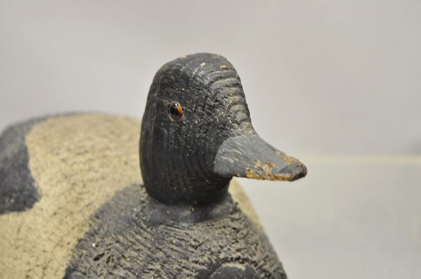 Antique Carved Wood Wooden Black and White 13" Mallard Duck Decoy w/ Glass Eyes