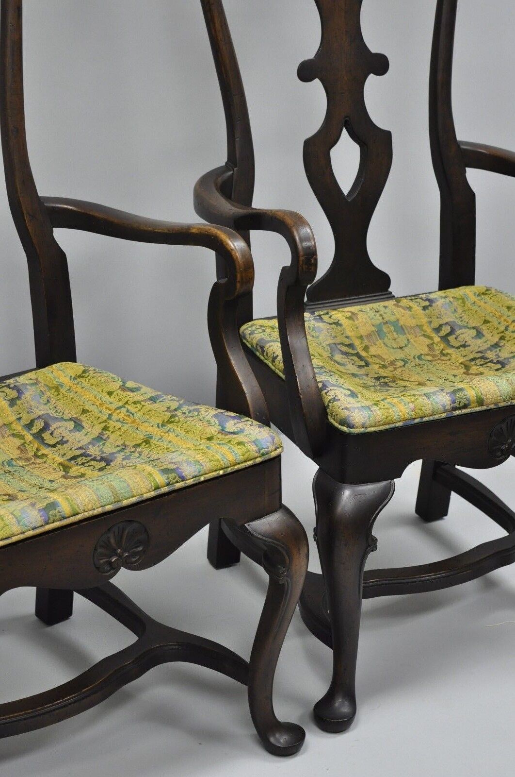 Vintage Italian Baroque Swedish Rococo Style High Back Dining Arm Chairs - Pair