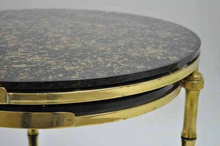 Hollywood Regency Brass & Glass Faux Bamboo Round Nesting Side Coffee Table