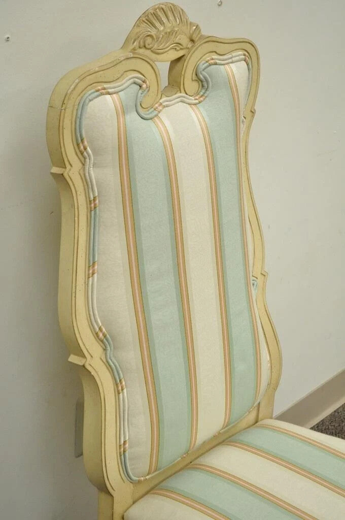 Vintage Swedish Rococo Italian Baroque Shell Carved Cream Painted Side Chair