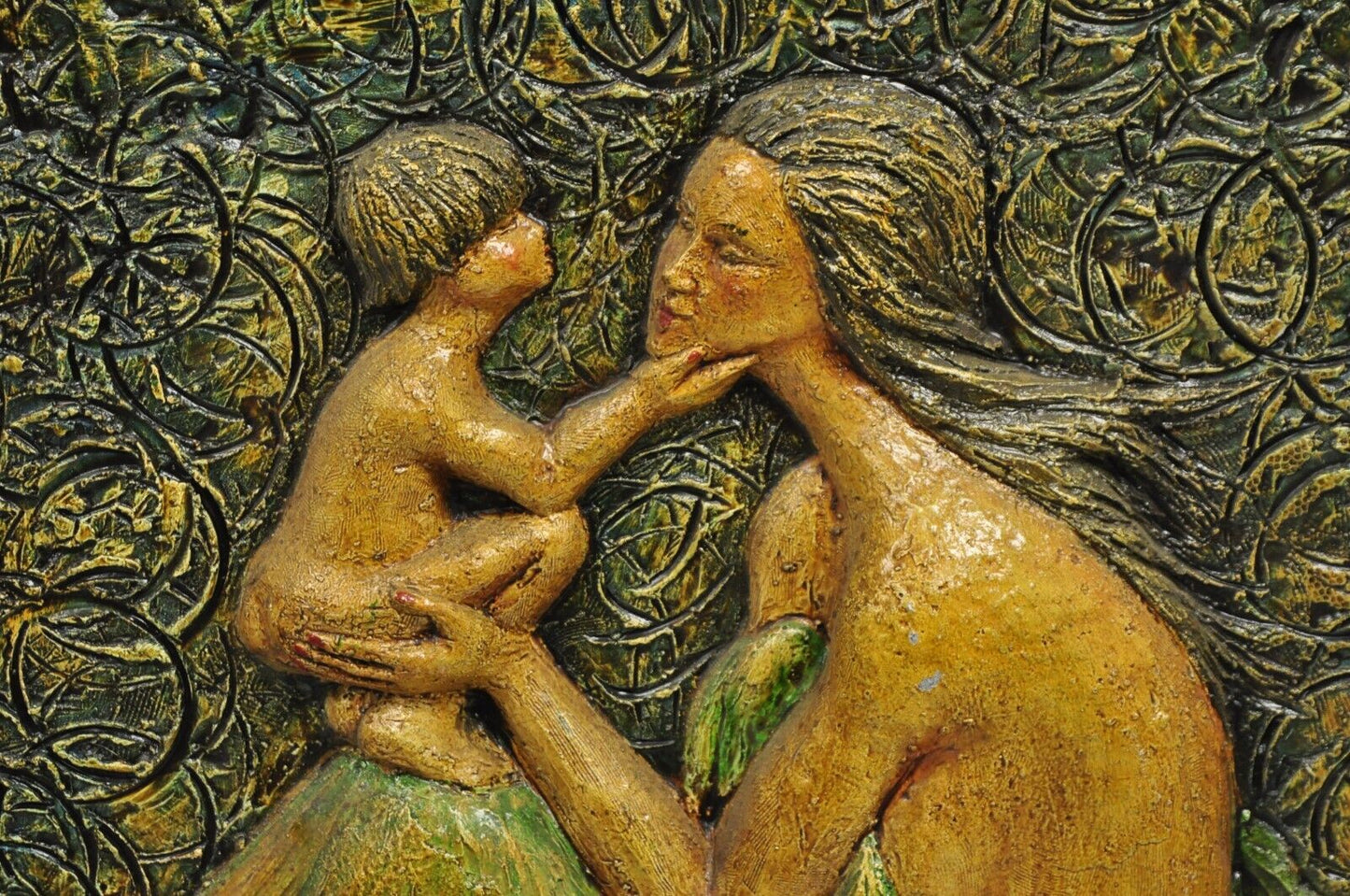 Mid Century Modern 3D Fiberglass Relief Mother & Child Nude Wall Art Sculpture