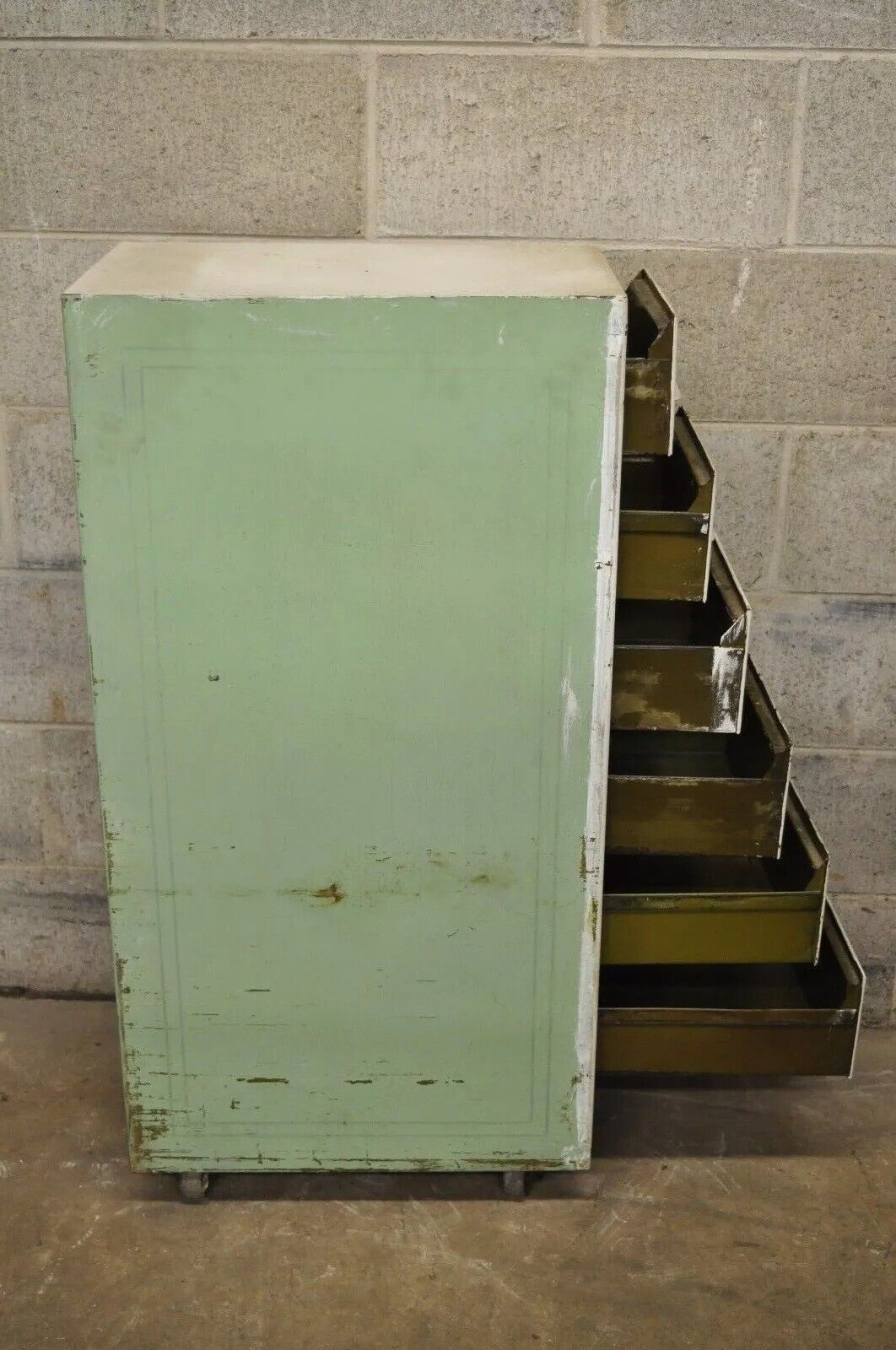 Vintage Industrial Rolling Steel Metal Deep File Cabinet Banker Letter Storage A