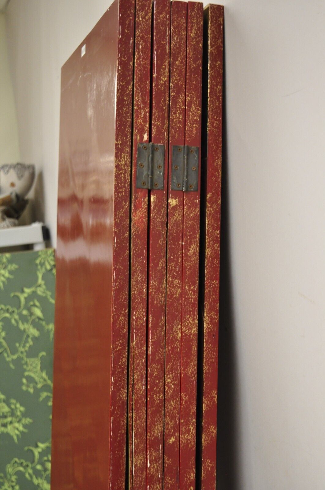 Large Chinoiserie Chinese 6 Panel Figural Red Folding Screen Room Divider