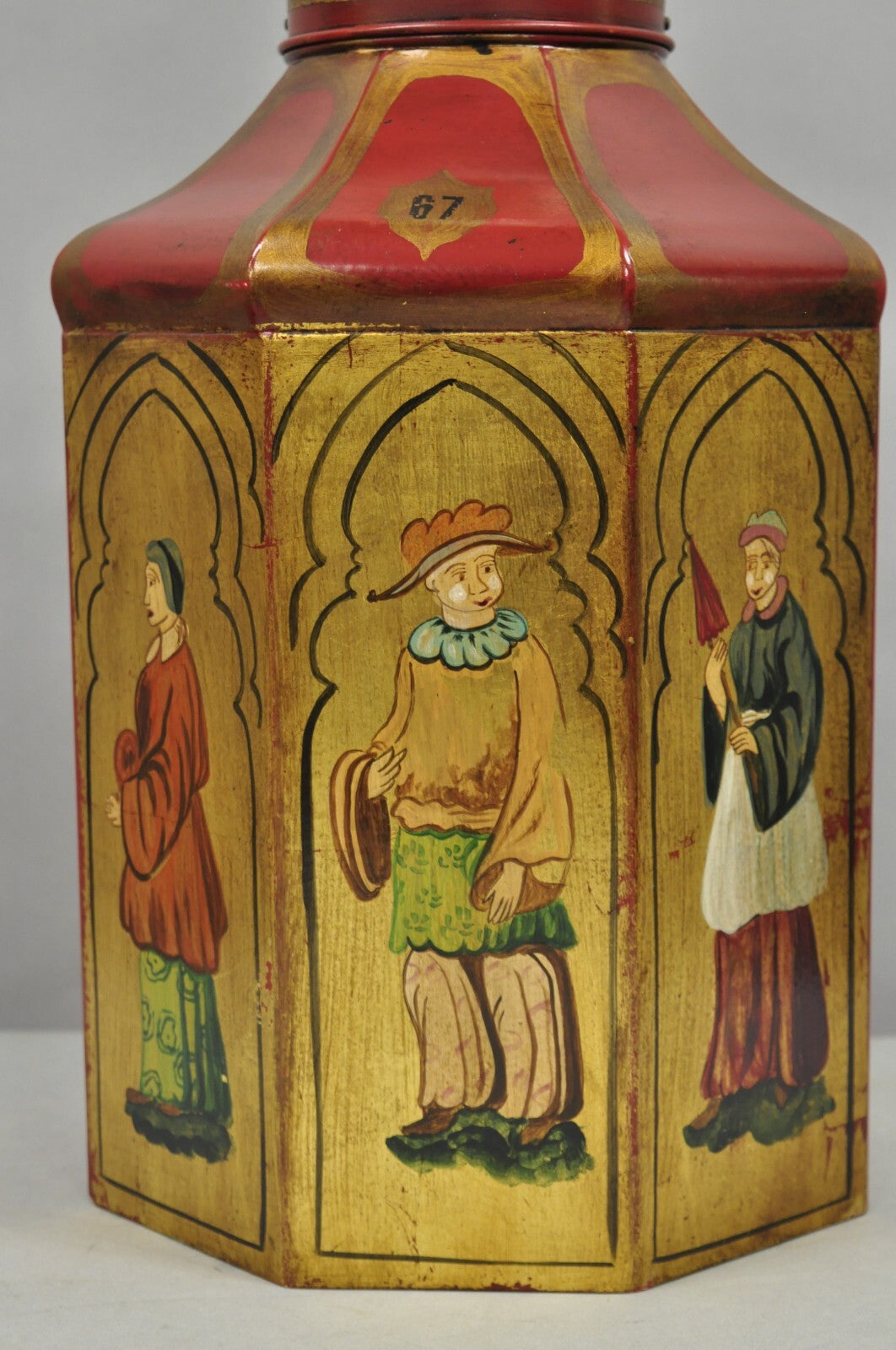 Vintage Chinoiserie Red Tole Metal Tea Canister Table Lamp by Vaughan Design Ltd