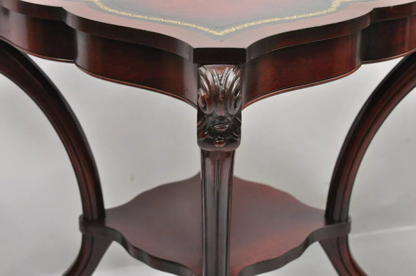 Vintage French Regency Style Red Leather Top Mahogany Lamp End Tables - a Pair