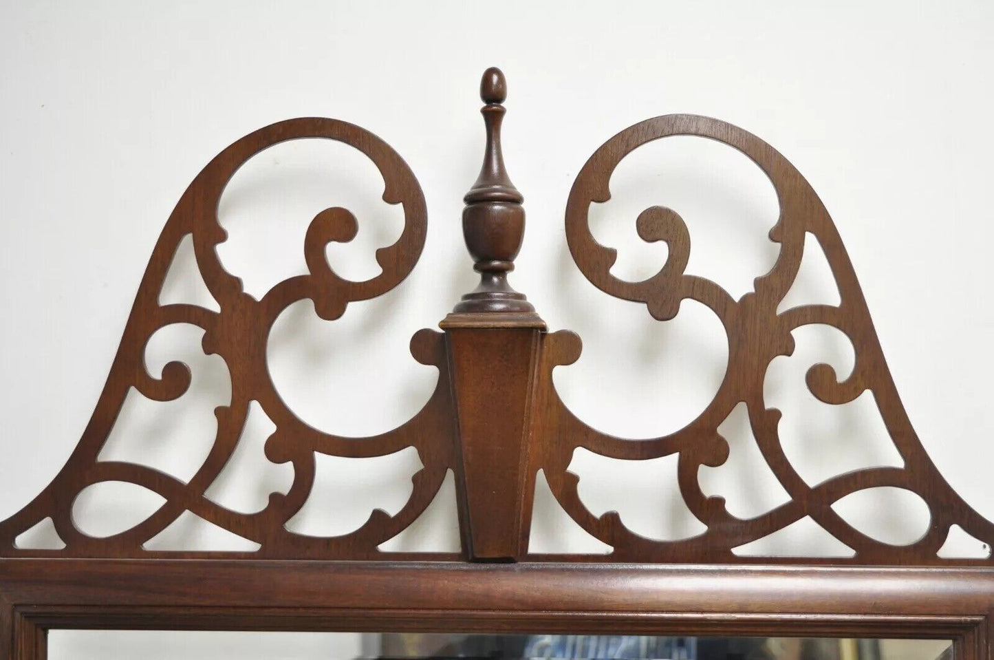 Vintage American Federal Mahogany Beveled Glass Broken Arch Fretwork Wall Mirror