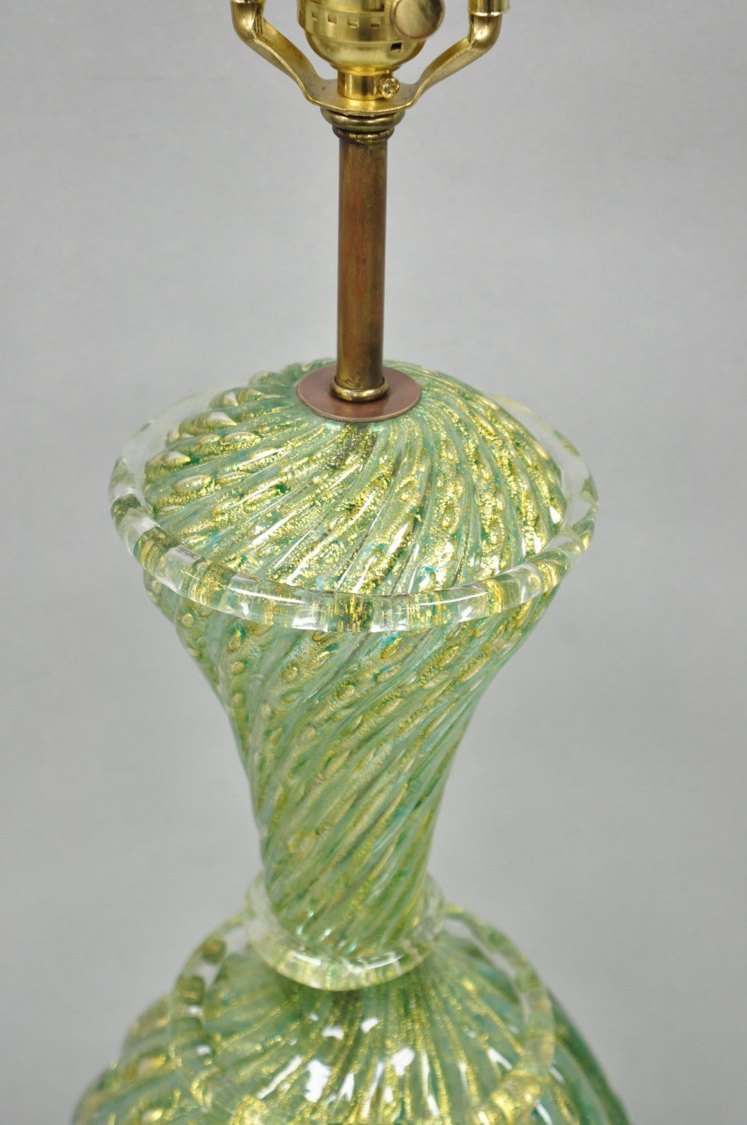 Vintage Barovier & Toso Murano Italy Green Swirl Glass Gold Flecks Table Lamp