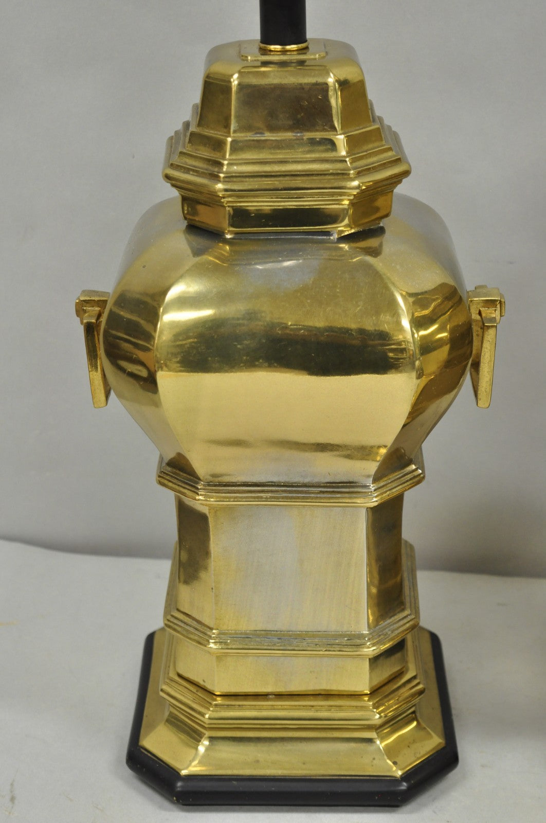 Vintage Chinoiserie Chinese Ginger Jar Brass Plated Metal Table Lamps - a Pair