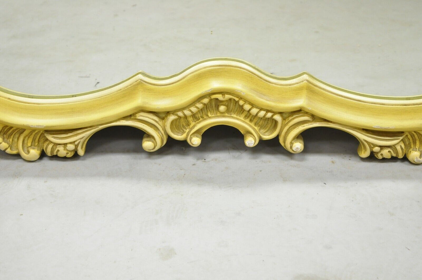 Vintage Yellow Chinoiserie Shell Carved Wall Mirror by Union National