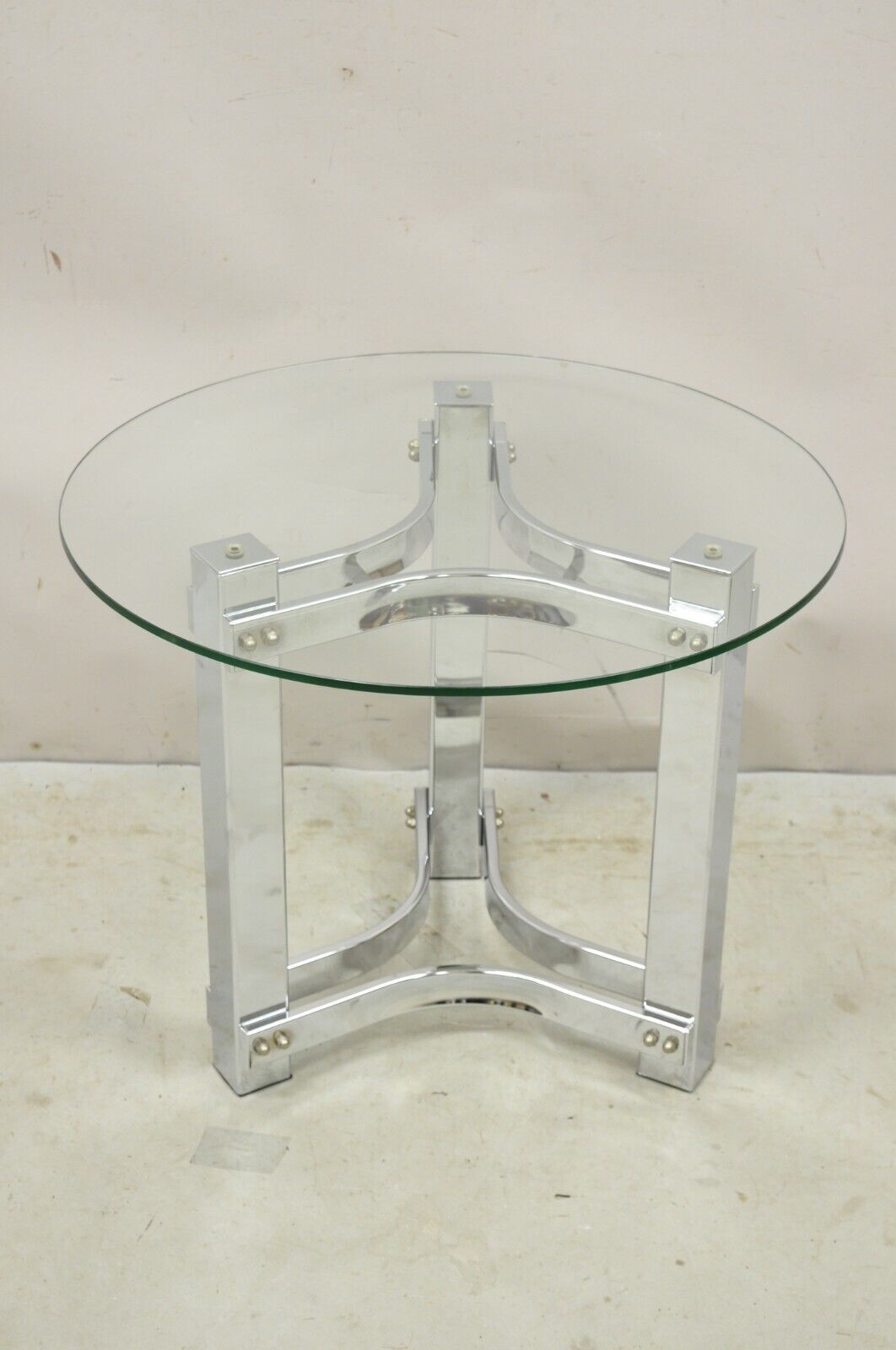 Vintage Chrome and Glass Mid Century Modern Space Age Round Accent Side Table