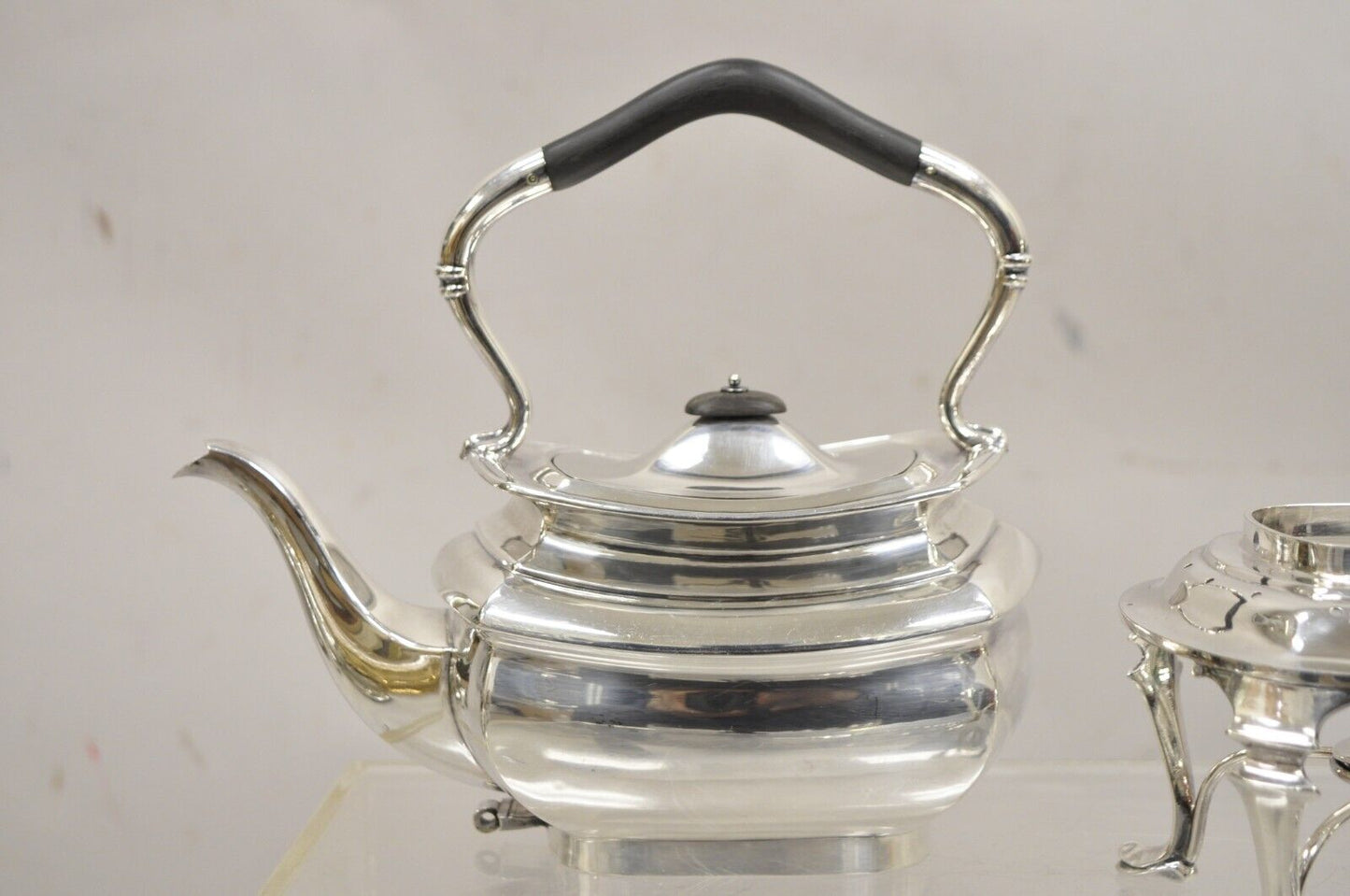 Antique HB&H English Edwardian Silver Plated Tilting Tea Kettle Pot On Base