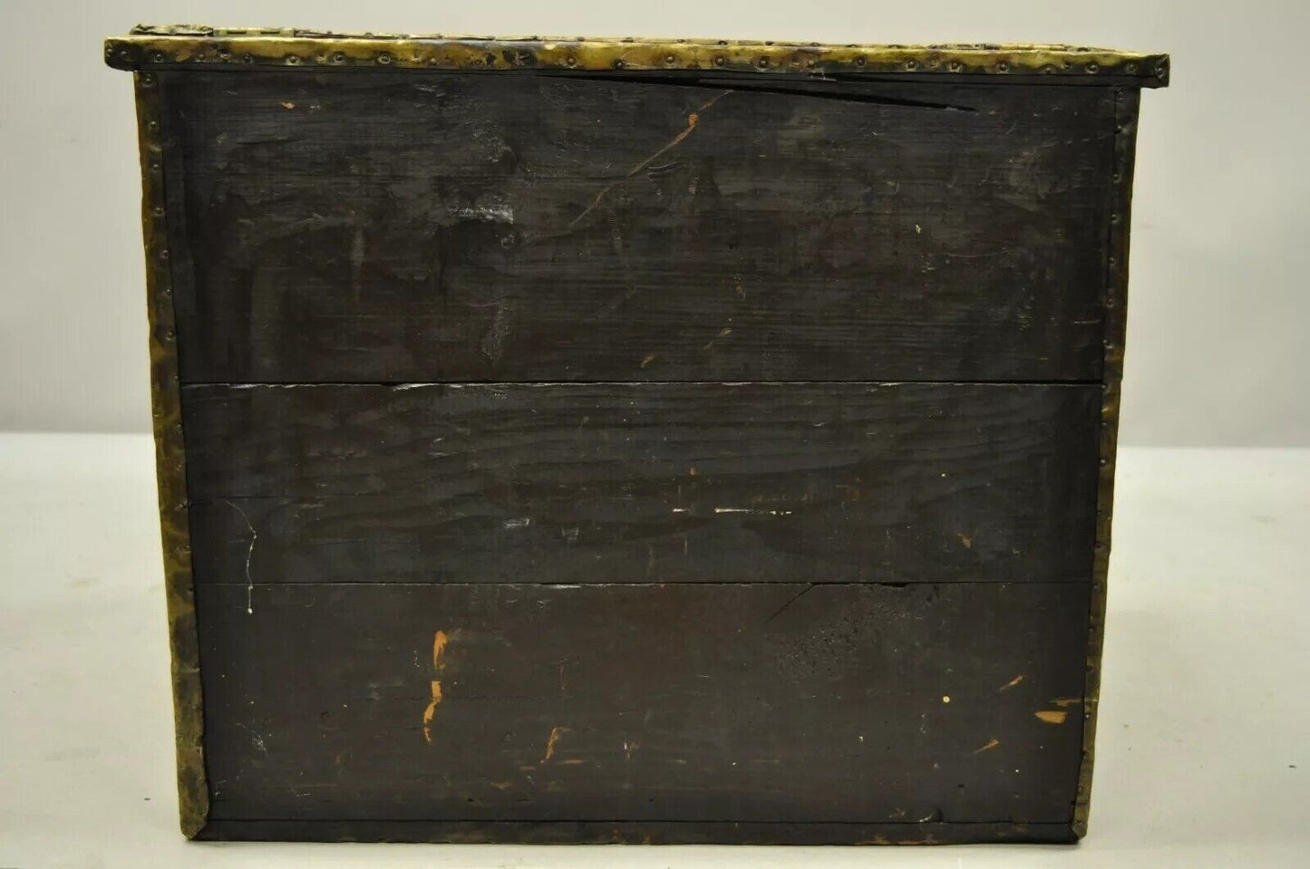 Antique Victorian Embossed Brass Fireplace Log Box Coal Box with Country Scenes