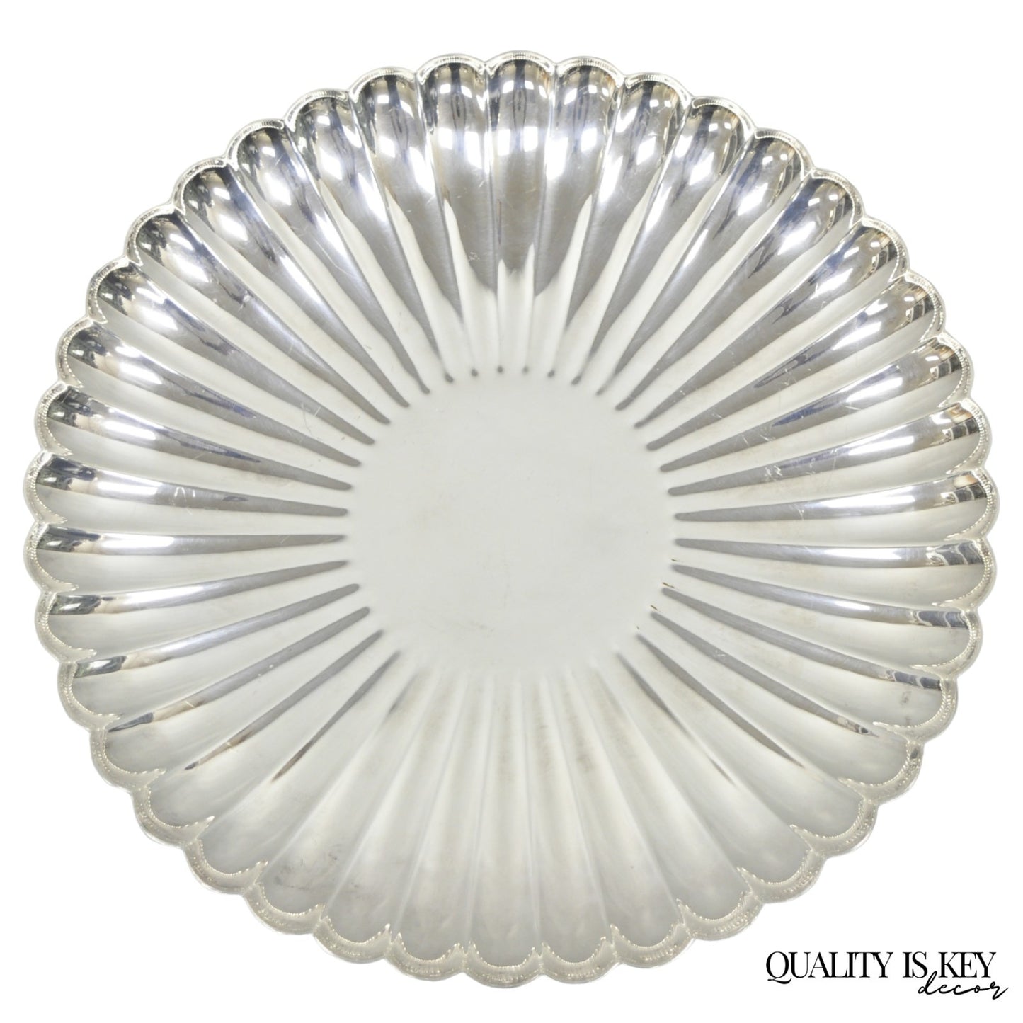 Reed & Barton 1853 Modern Silver Plated Scalloped 14" Round Dish Serving Platter