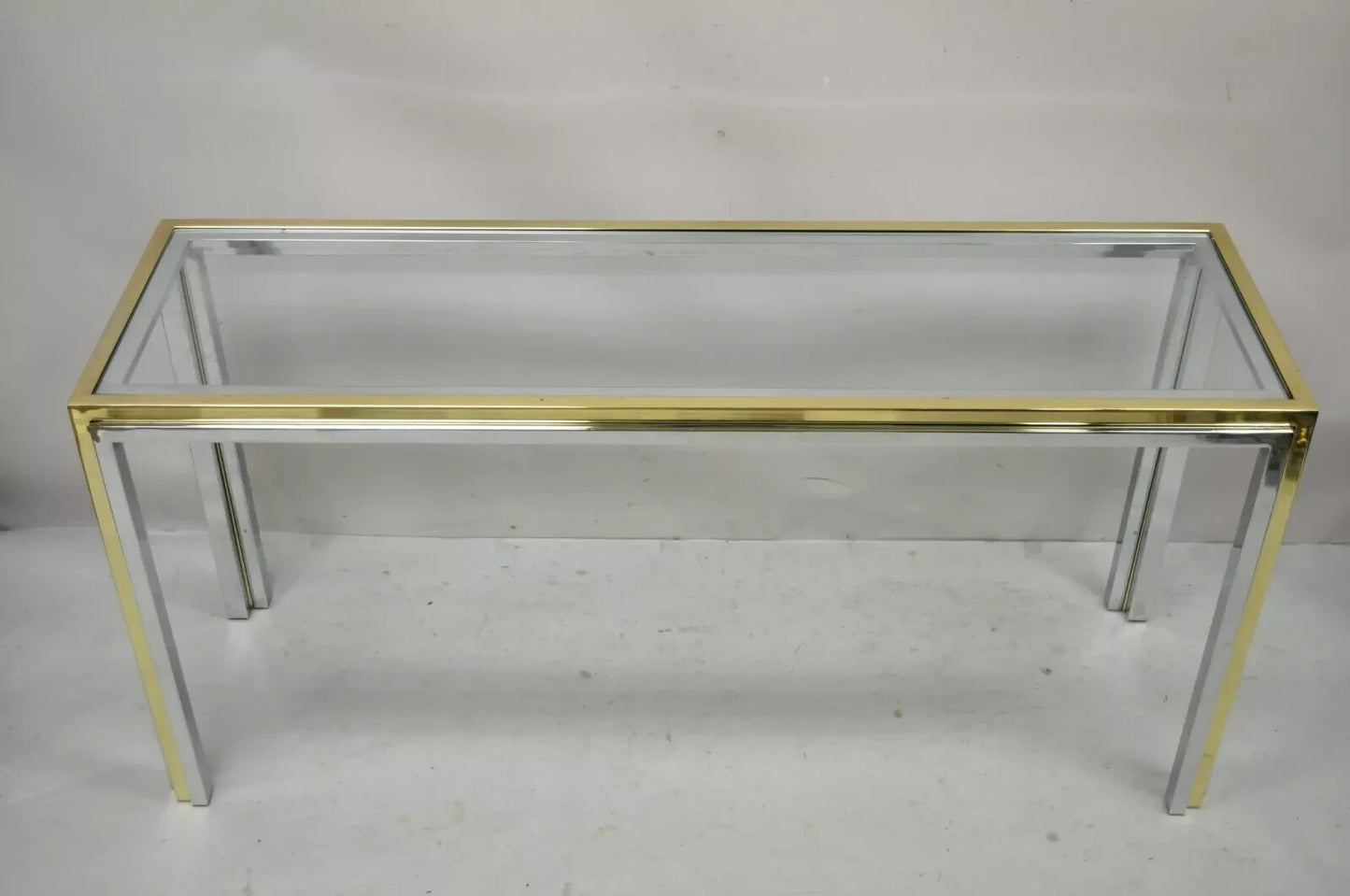 Romeo Rega Modernist Maison Jansen Style Chrome Brass Glass Console Hall Table