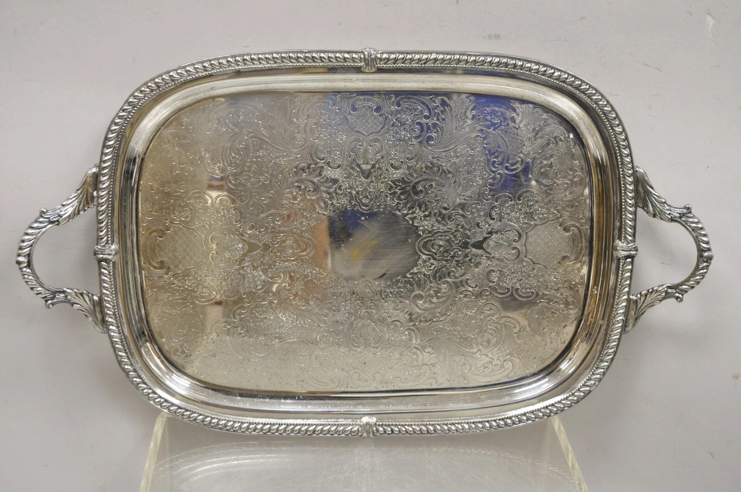 Vintage Victorian Silver Plated Regency Twin Handle Bar Platter Serving Tray