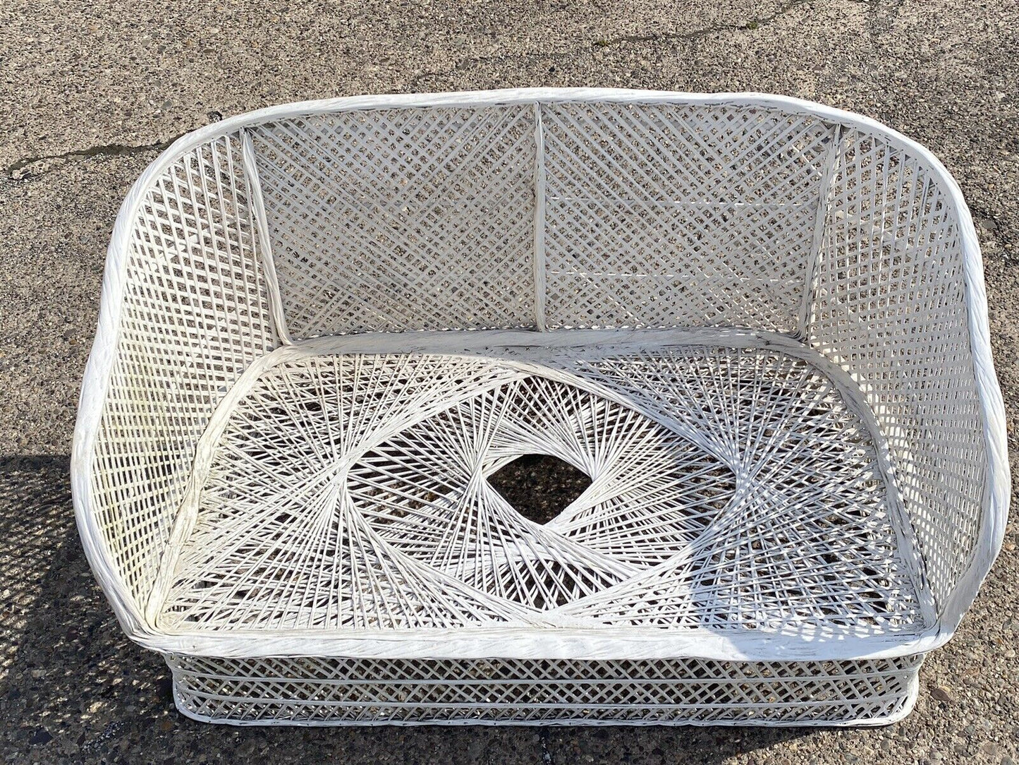 Vintage Russell Woodard Woven Spun Fiberglass White Mid Century Modern 54" Sofa