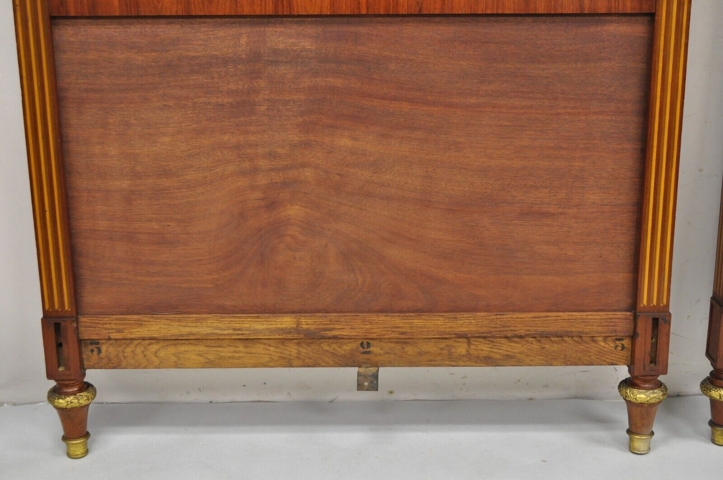 Antique French Louis XVI Style Marquetry Inlay Twin Bed Headboard - a Pair