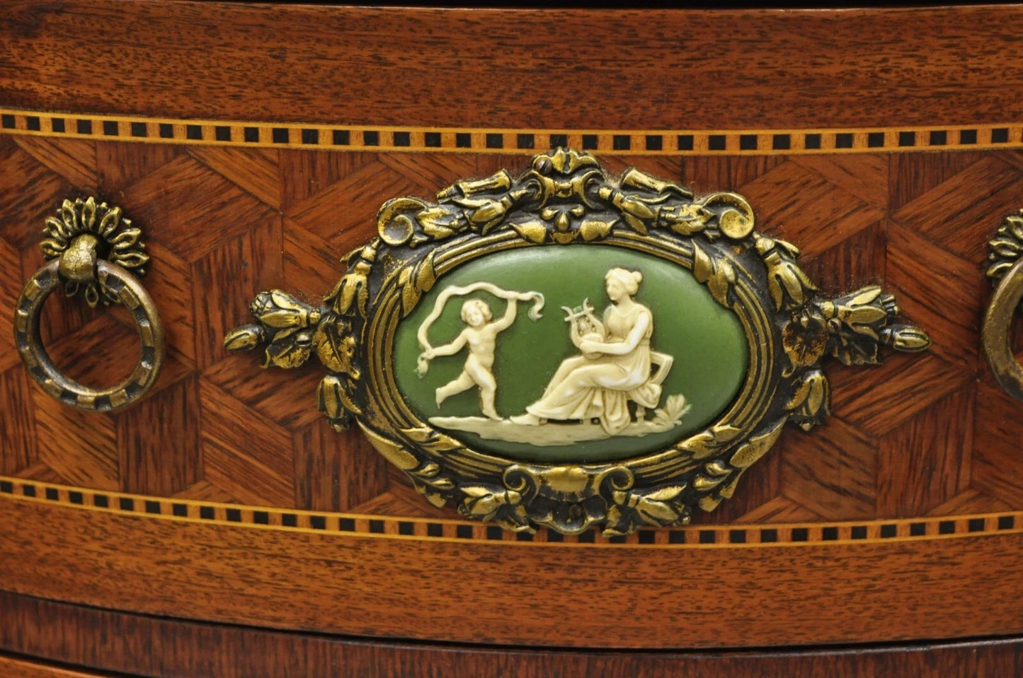 Antique French Louis XV Style Marble Top Bombe Commode Nightstand Side Table