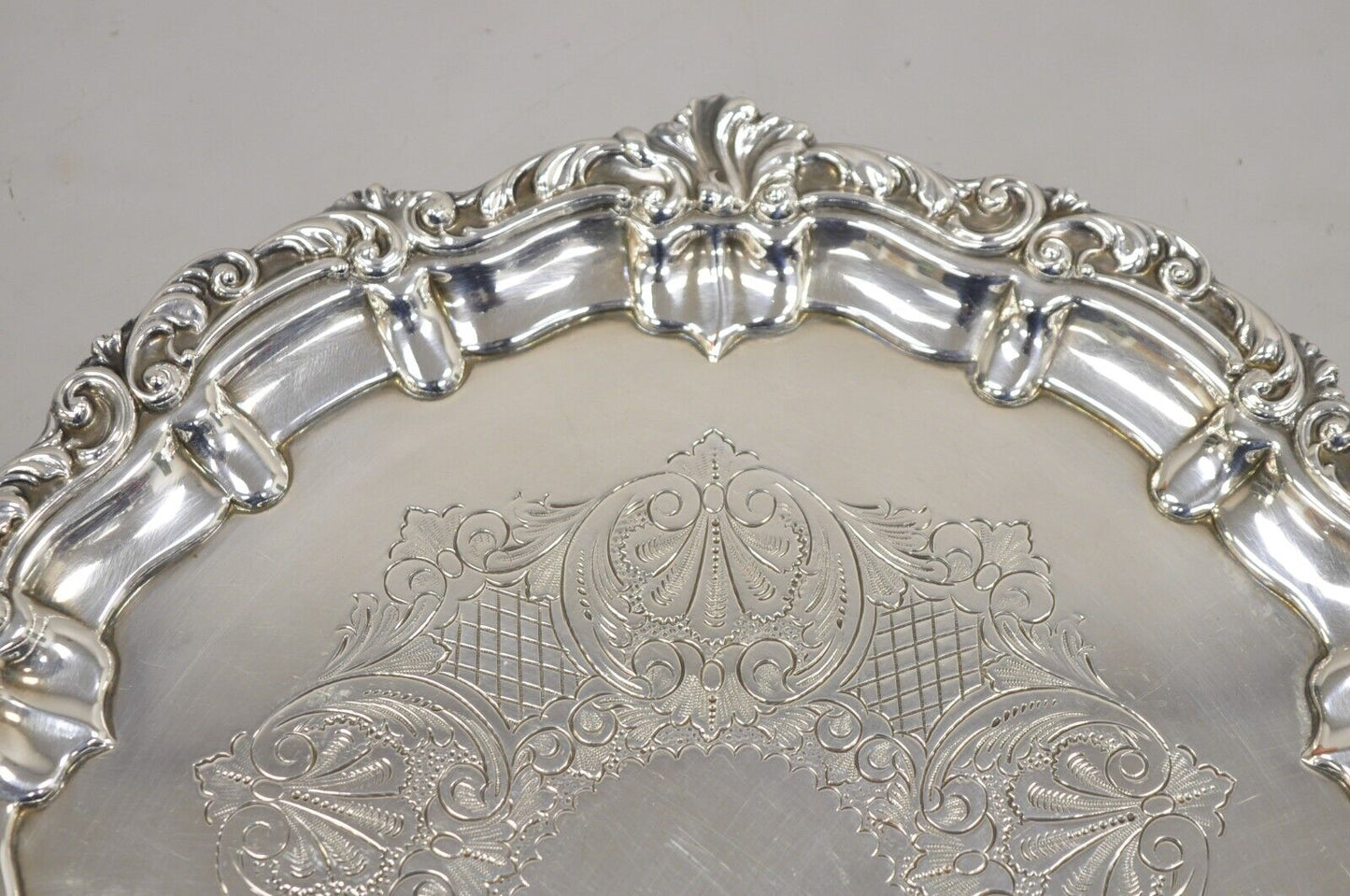 Vintage English Sheffield Silver Plated 10" Round Serving Platter Tray