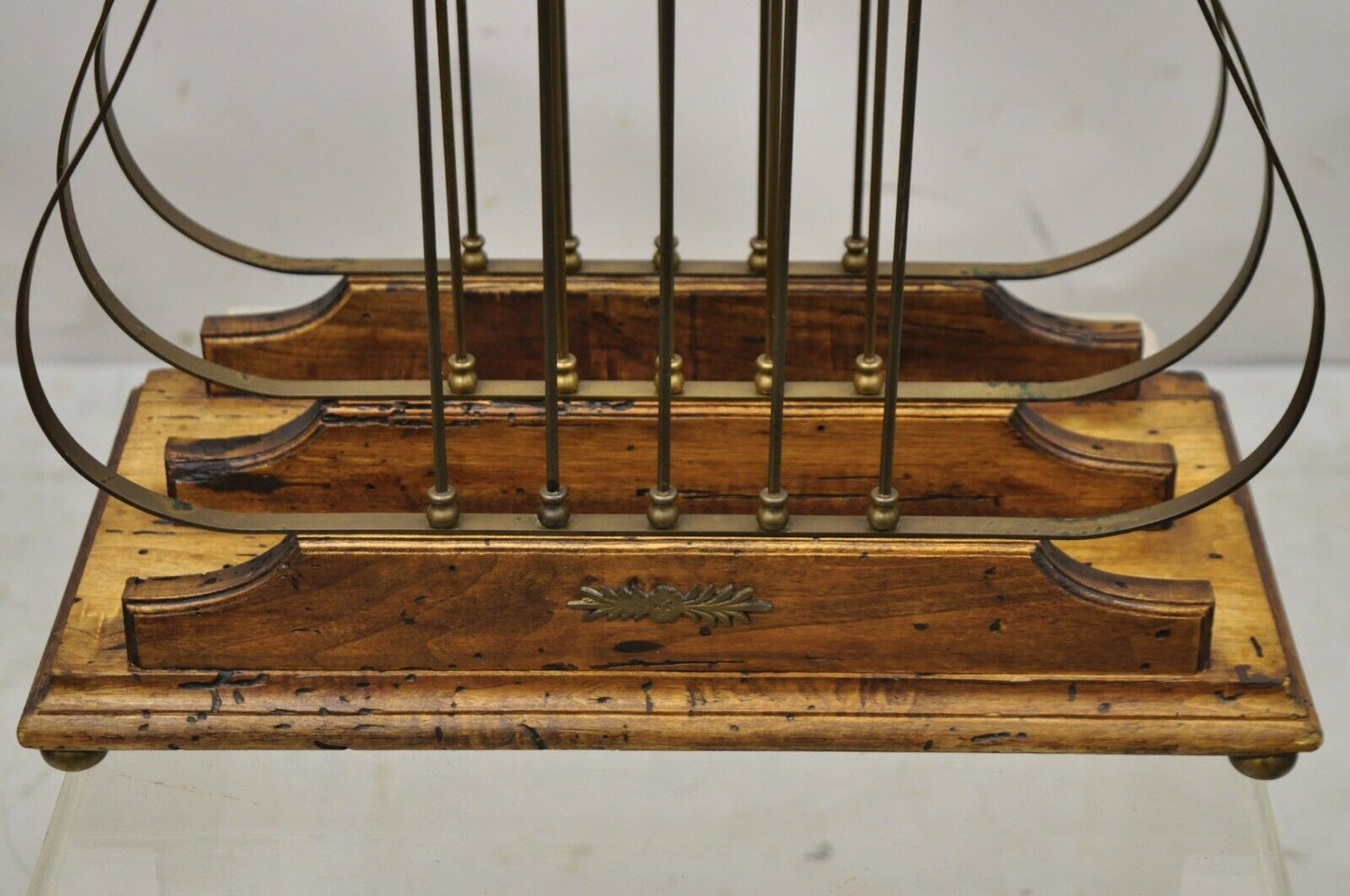 Vintage French Neoclassical Style Italian Brass Lyre Harp Magazine Rack