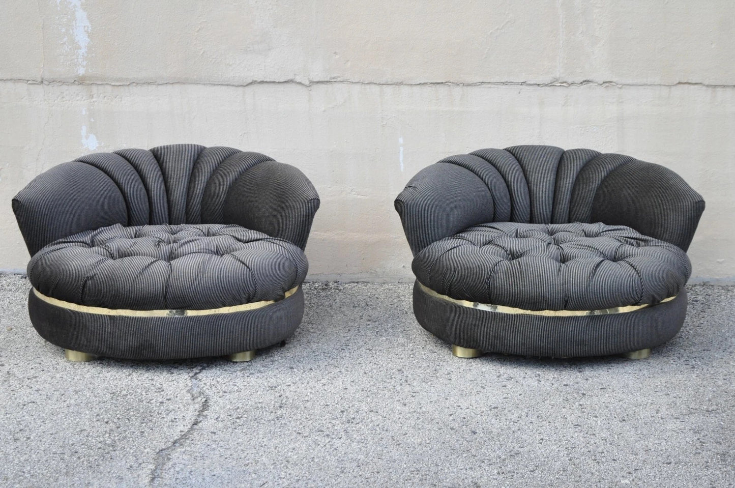Mid Century Modern Milo Baughman Style Round Black Club Lounge Chair - a Pair