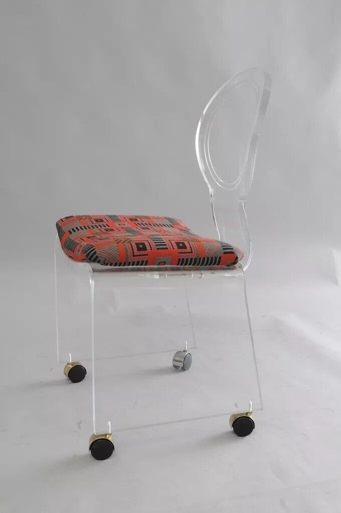 Mid Century Modern Clear Lucite Round Back Waterfall Vanity Side Chair by Hill