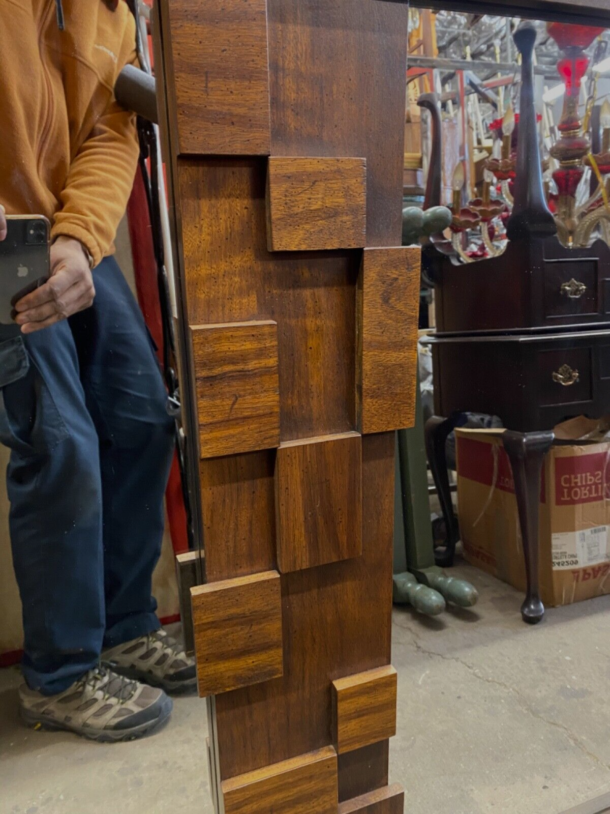 Lane Brutalist Cubist Vintage Mid Century Modern Walnut Rectangular Mirror